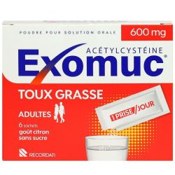 Exomuc Acétylcystéine toux grasse adulte goût citron sans sucre 6 sachets