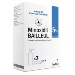 Minoxidil Bailleul 5 % – solution cutanée 3 × 60 ml