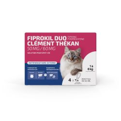 Fiprokil 50-60mg duo parasitaire chat 1-12kg 4 pipettes