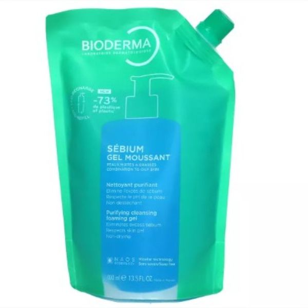 BIODERMA Sébium Gel Moussant Nettoyant Purifiant Éco-Recharge 400 ml