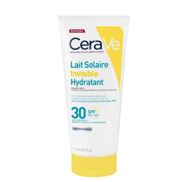 CeraVe Lait Solaire Invisible Hydratant SPF30 Haute Protection – 177 ml.