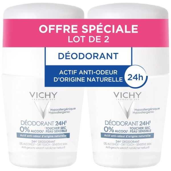Déodorant à bille 24h peau sensible sans sels d'aluminium 2x50ml
