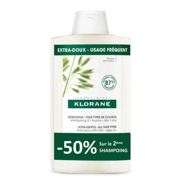 Klorane Shampoing extra-doux au lait d'avoine 2x400 ml