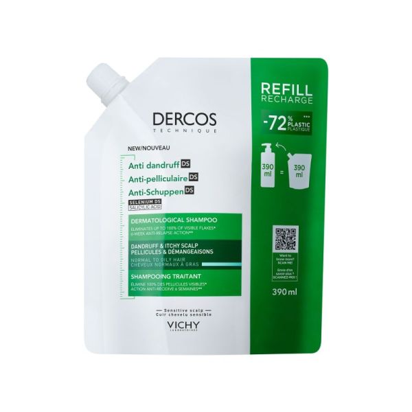 Eco-recharge shampoing traitant anti-pelliculaire cheveux normaux à gras 390ml