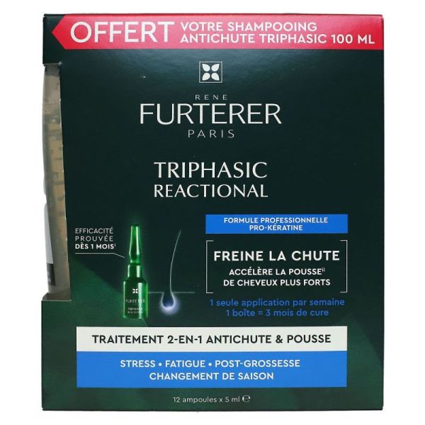 Coffret Triphasic Reactional anti-chute pousse 12x5ml et shampooing offert
