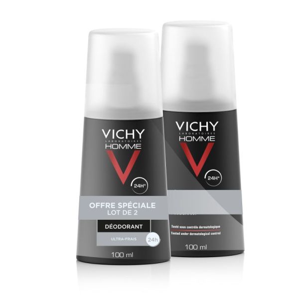 Déodorant spray 24h homme ultra frais sans sels d'aluminium 2x100ml