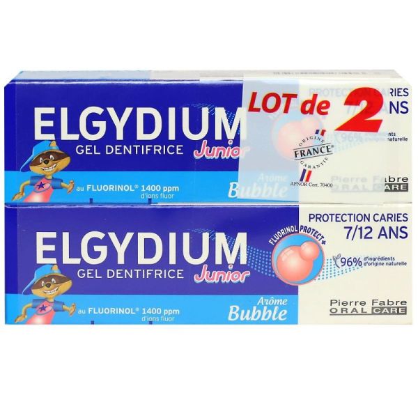 Junior Protection caries 7-12 ans gel dentifrice Bubble 2x50ml