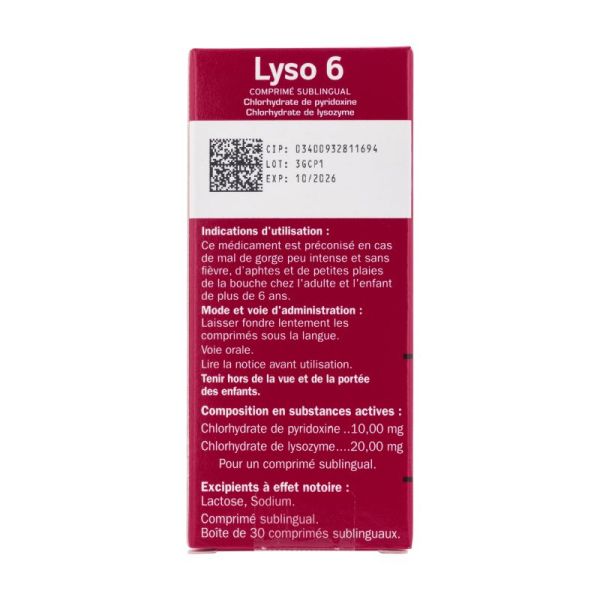 Lyso 6 aphtes 30 comprimés