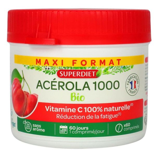 Acérola 1000 bio vitamine C réduction fatigue 60 comprimés