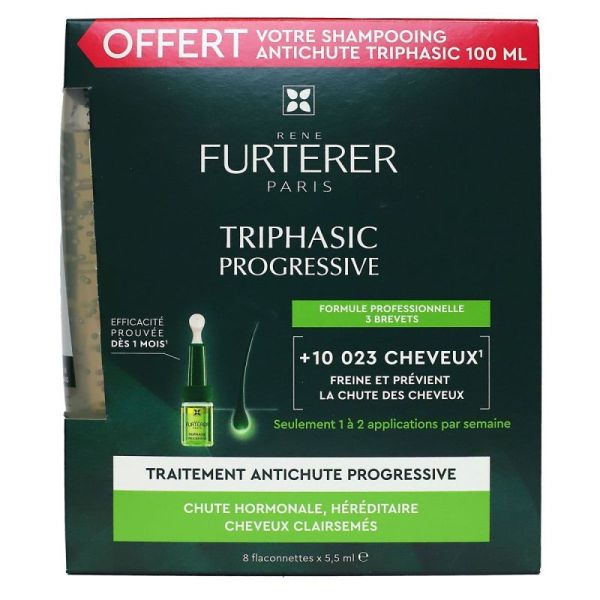 Triphasic Progressive traitement anti-chute 8 ampoules + shampooing offert