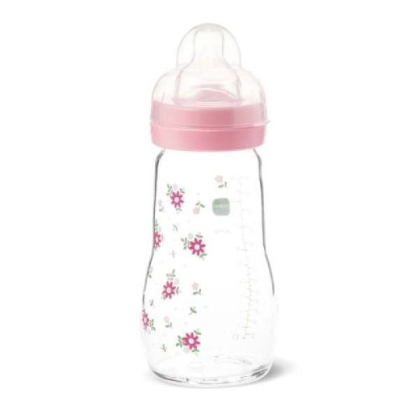 Biberon verre +2 mois 260ml rose