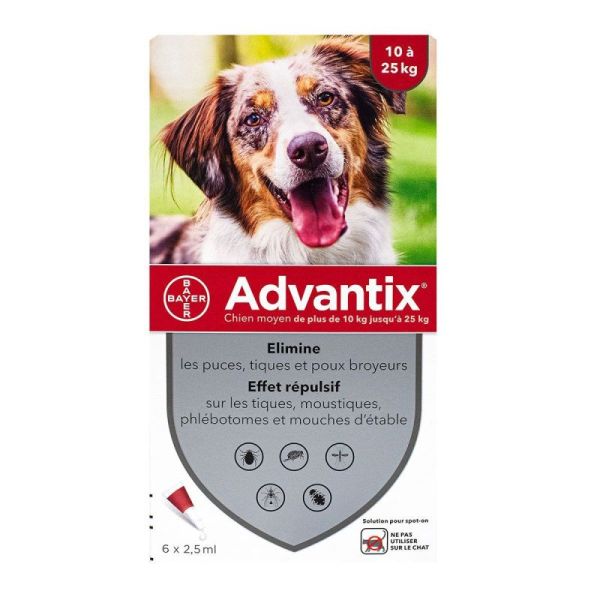 Advantix chien moyen 10-25kg 6 pipettes