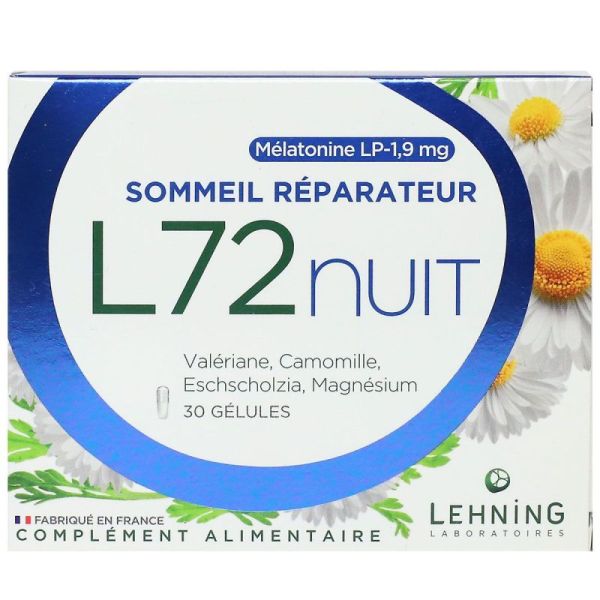 L72 nuit Mélatonine LP-1,9mg sommeil réparateur 30 gélules