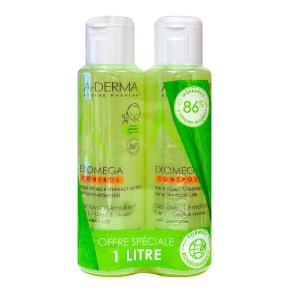 Exomega Control gel lavant émollient 2x500ml
