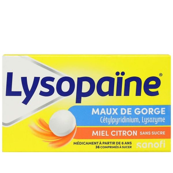 Lysopaïne 36 comprimés sans sucre goût miel citron