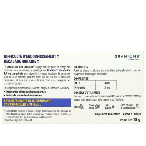 Melatonine 1,9mg endormissement plus rapide 30 comprimés