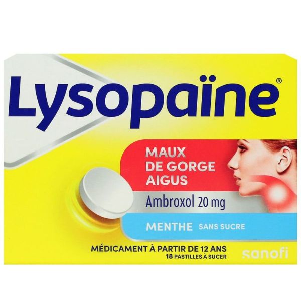 Lysopaïne 18 pastilles menthe