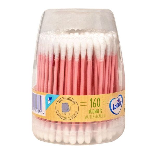 160 bâtonnets coton bio rose boîte rechargeable